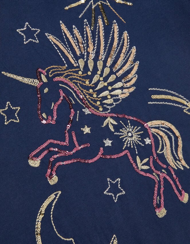 Unicorn Embellished Puff Sleeve T-Shirt, Blue (NAVY), large