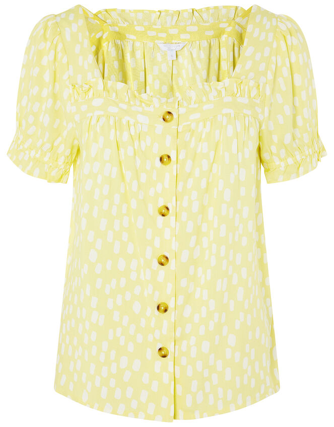 Printed Puff Sleeve Top in LENZING™ ECOVERO™, Yellow (YELLOW), large