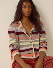 Sienna Stripe Crew Neck Cardigan, Mink (MINK), large