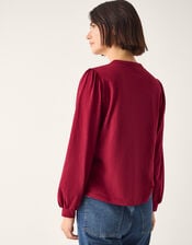 Esme Embroidered Jersey Blouse, Red (BURGUNDY), large