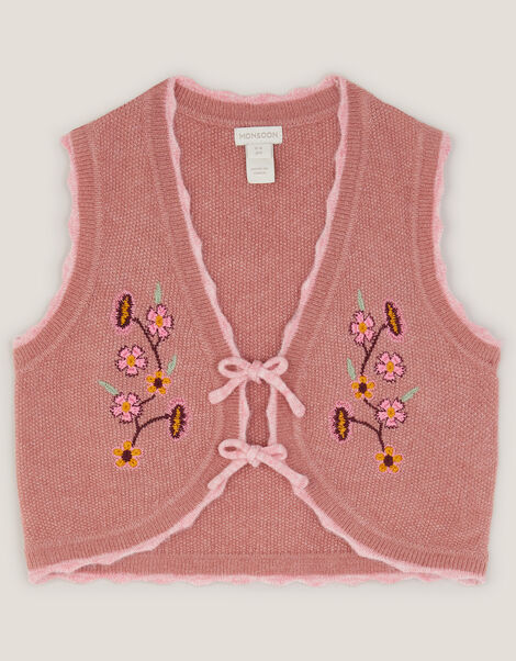 Rose Embroidered Knitted Waistcoat, Pink (PINK), large