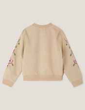 Embroidered Suedette Bomber Jacket, Camel (BEIGE), large