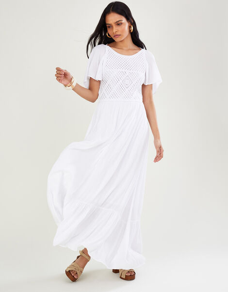 Crochet Trim Dress, White (WHITE), large