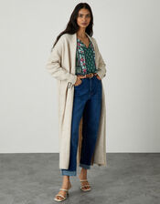 Longline Cardigan with Recycled Polyester, Ivory (IVORY), large