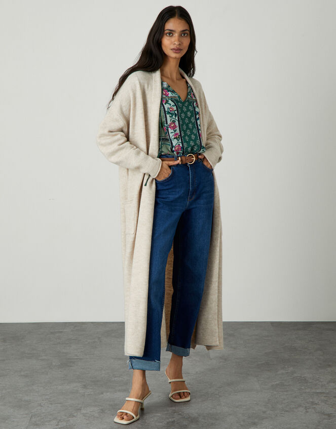 Longline Cardigan with Recycled Polyester, Ivory (IVORY), large