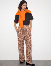 Arielle Leopard Print Pants, Brown (BROWN), large