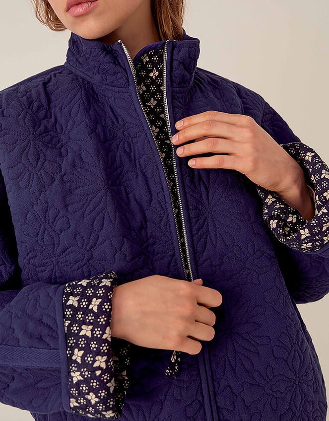 East Celine Lightly Quilted Floral Stitch Jacket, Blue (NAVY), large