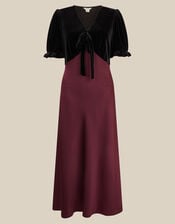 Fiona Puff Sleeve Velvet Satin Midi Dress, Red (WINE), large
