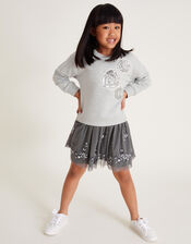 Rose Embellished 2-in-1 Sweatshirt Dress, Grey (GREY), large