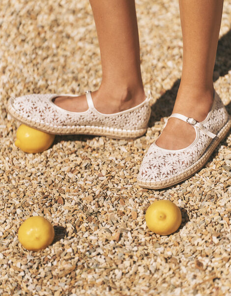 Lola Lace Espadrille Flats, Ivory (IVORY), large