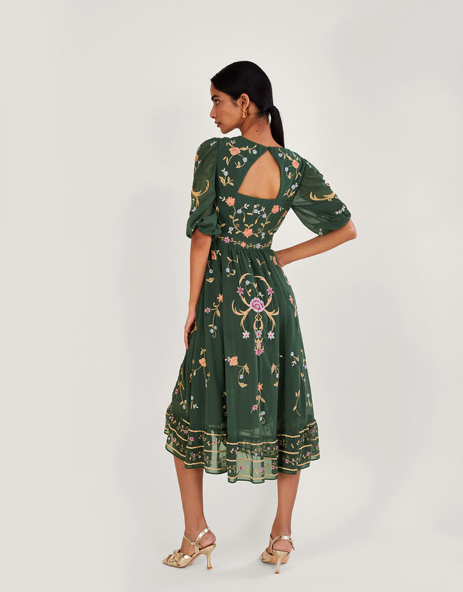 Alice Embellished Midi Dress in Recycled Polyester Green