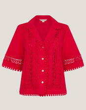 Irina Short Sleeve Lace Shirt, Red (RED), large
