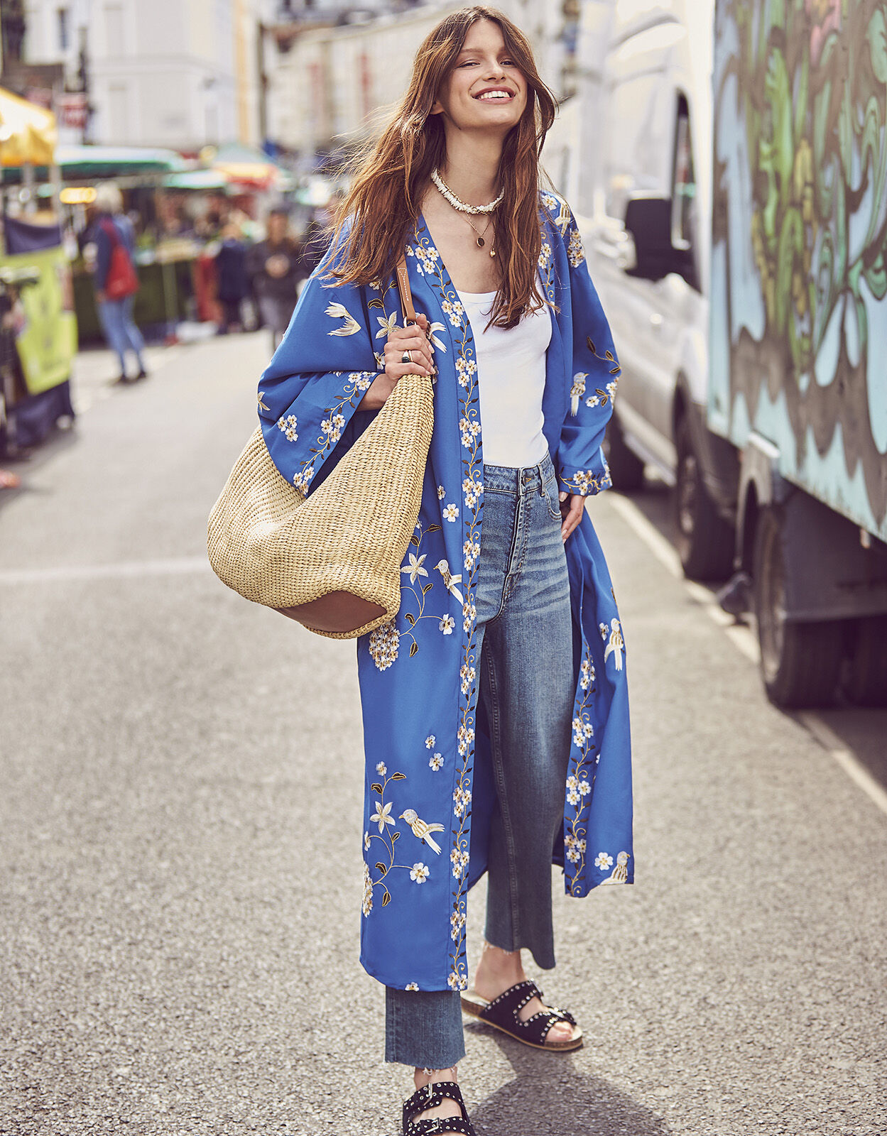 Bailee Bird Embroidered Kimono Blue Women s Jackets Monsoon Global