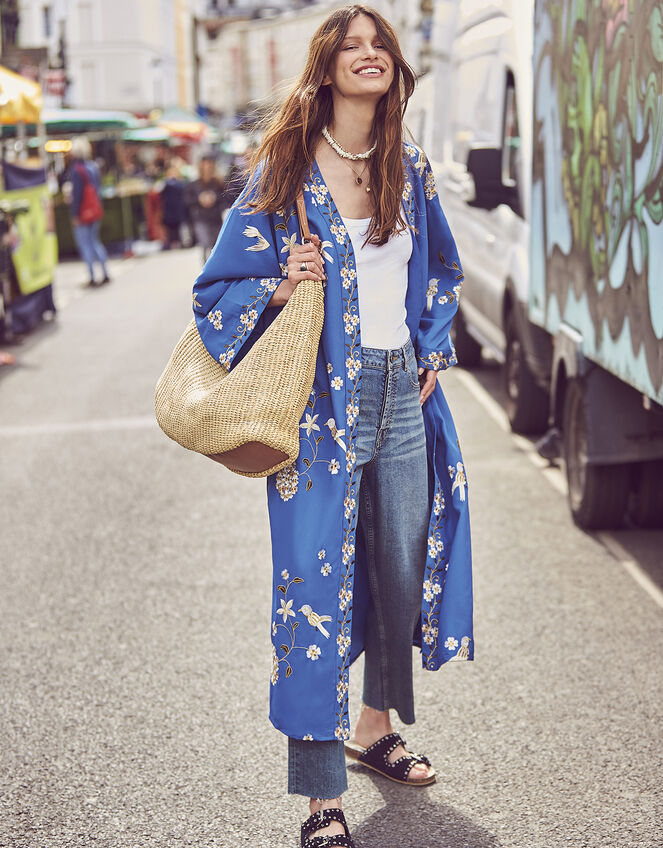 Bailee Bird Embroidered Kimono, Blue (BLUE), large