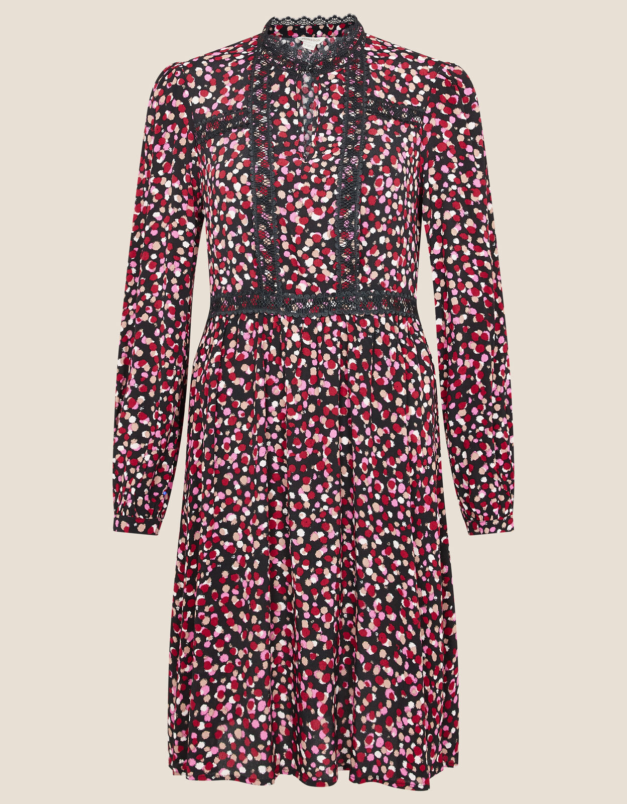 Spot Print Lace Trim Dress Pink 