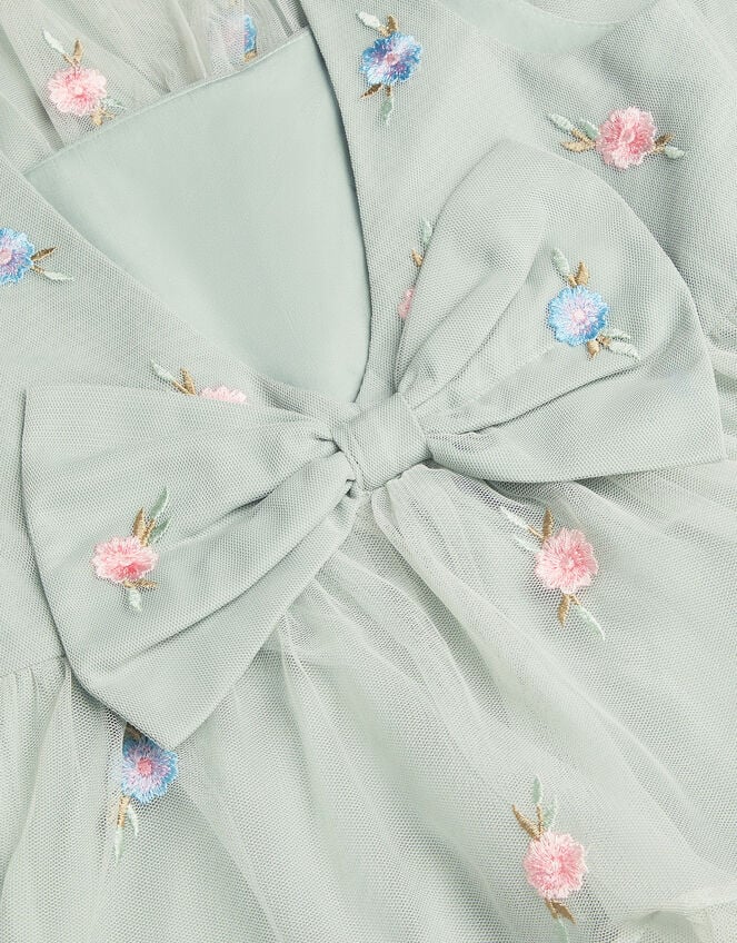 Luna Floral Embroidered Mesh Party Dress, Green (SAGE), large