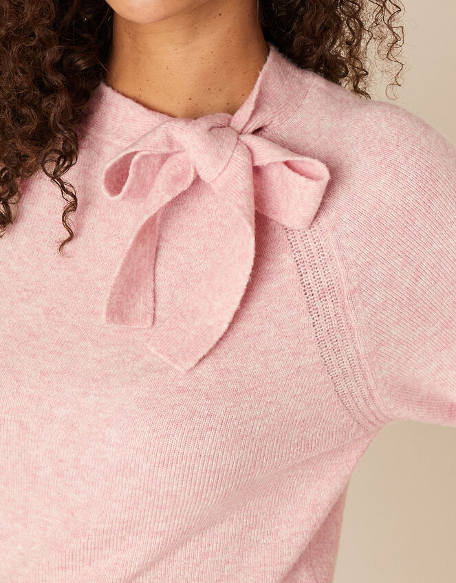 Tie Neck Knit Jumper, Pink (BLUSH), large