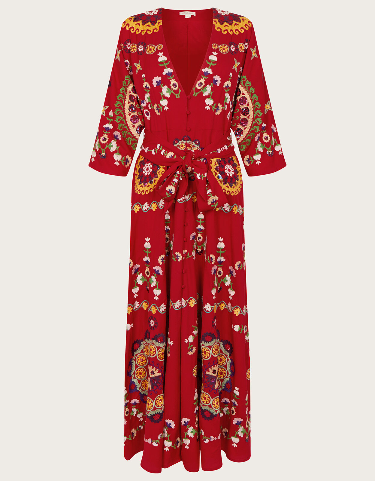 Jennifer Hand Embellished Kimono Dress Red