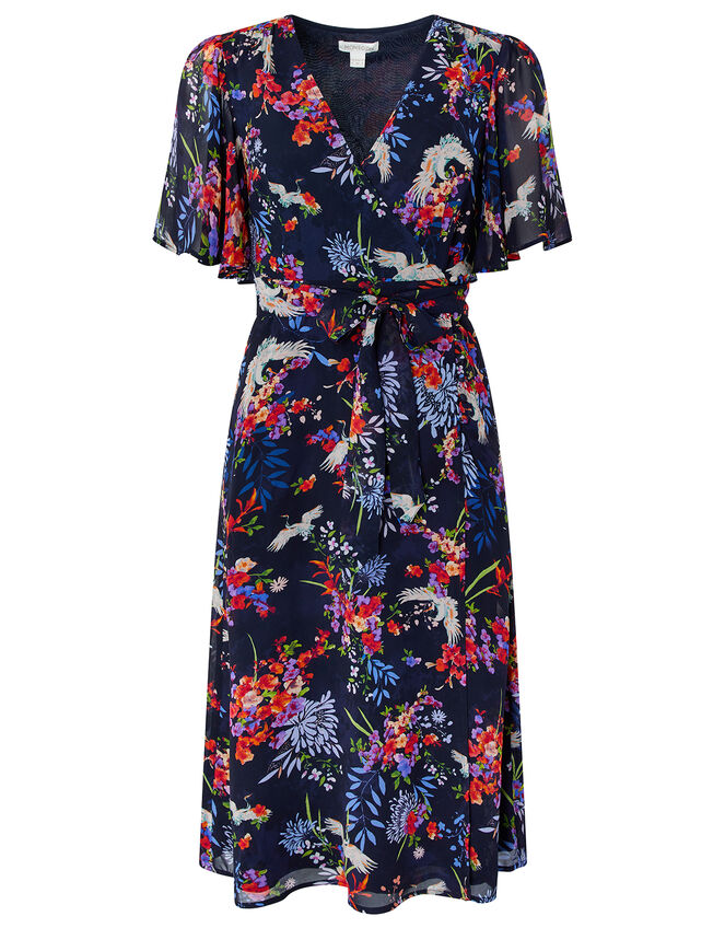 Oaklyn Bird and Floral Tea Dress, Blue (NAVY), large