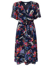 Oaklyn Bird and Floral Tea Dress, Blue (NAVY), large