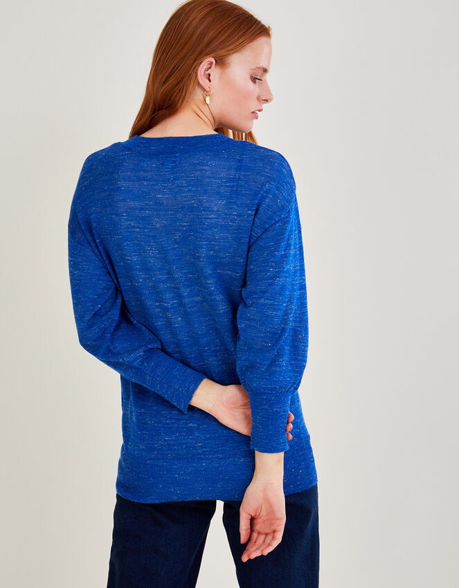 V-Neck Sweater in Linen Blend Blue