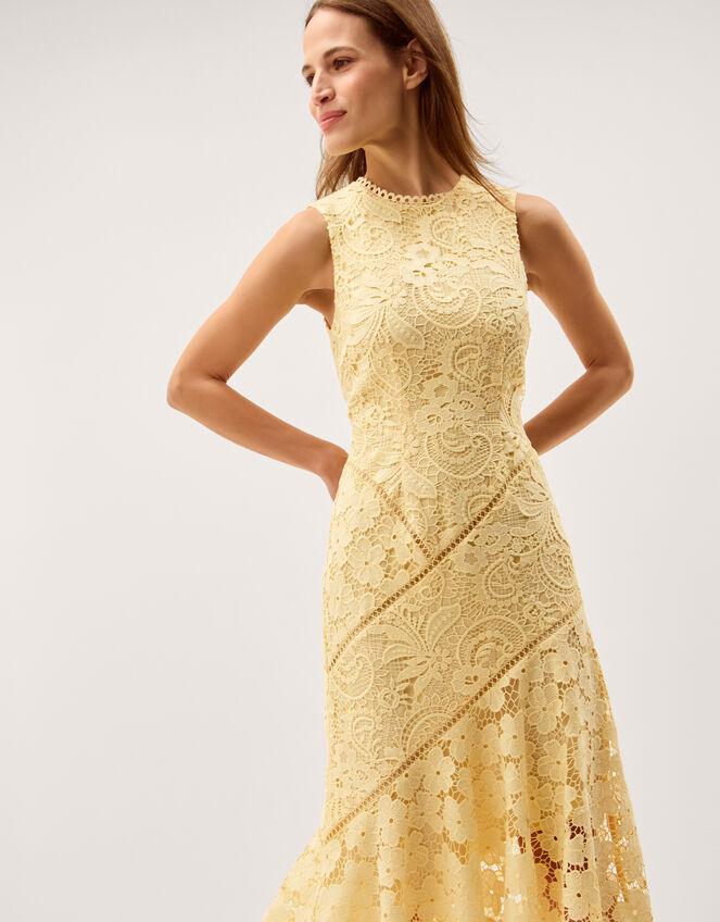 Gianna Sleeveless Lace Midi Dress, Yellow (YELLOW), large
