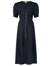 Midi Tea Dress in Linen Blend, Blue (NAVY), large