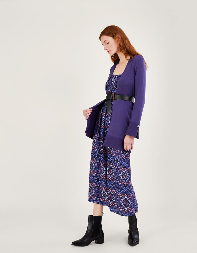 Ottoman Rib Midi Cardigan with LENZING™ ECOVERO™ , Purple (PURPLE), large