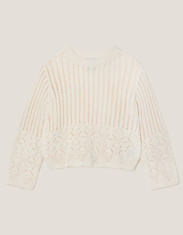 Cropped Knit Sweater, Ivory (IVORY), large