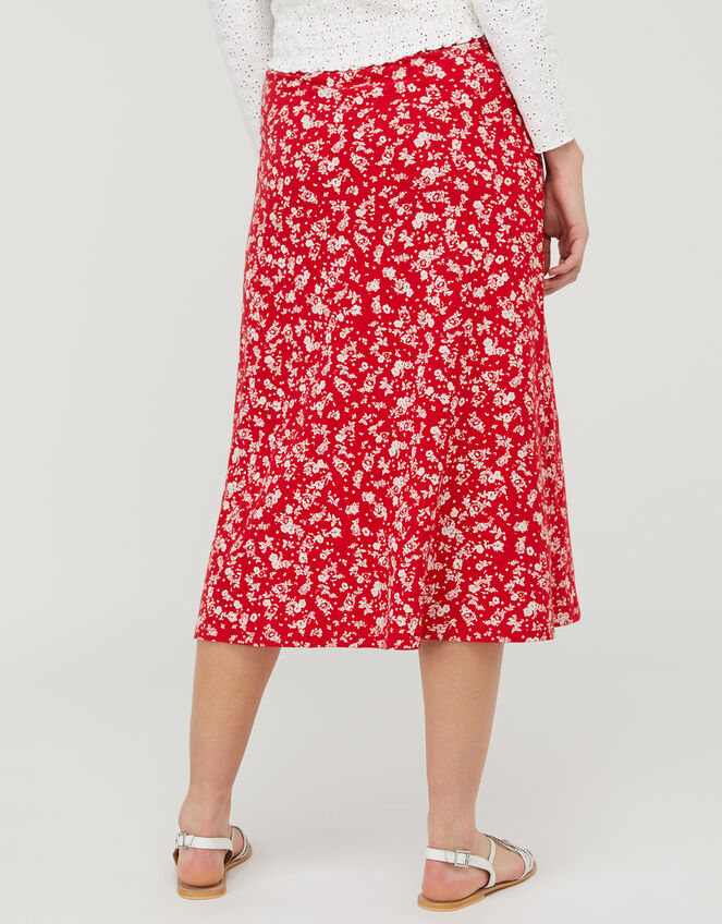 Natty Ditsy Floral Midi Skirt, Red (RED), large