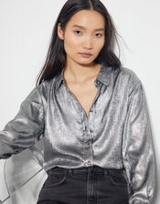 Mia Metallic Shirt, Silver (SILVER), large