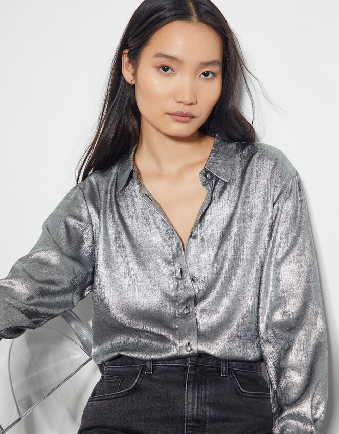 Mia Metallic Shirt, Silver (SILVER), large