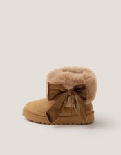 Bow Faux Fur Suedette Ankle Boots, Tan (TAN), large