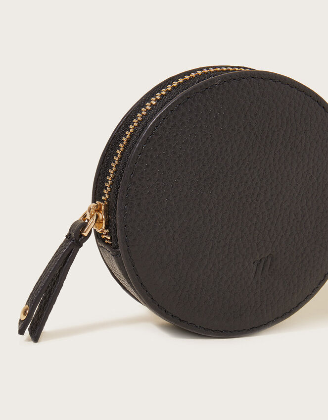 Leather Round Coin Purse Black