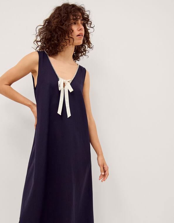 Gigi Bow Linen Blend Midi Dress, Blue (NAVY), large