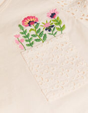Floral Pocket Broderie T-Shirt, Ivory (IVORY), large