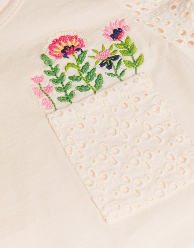 Floral Pocket Broderie T-Shirt, Ivory (IVORY), large
