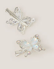 2-Pack Gemstone Butterfly Hair Clips, Silver (SILVER), large