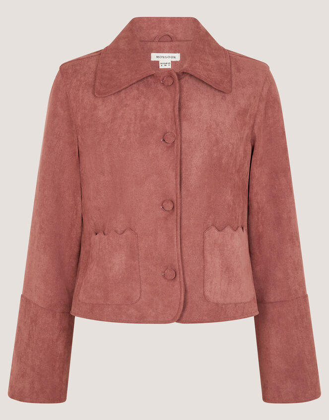 Sierra Scallop Faux Suede Jacket, Pink (ROSE), large