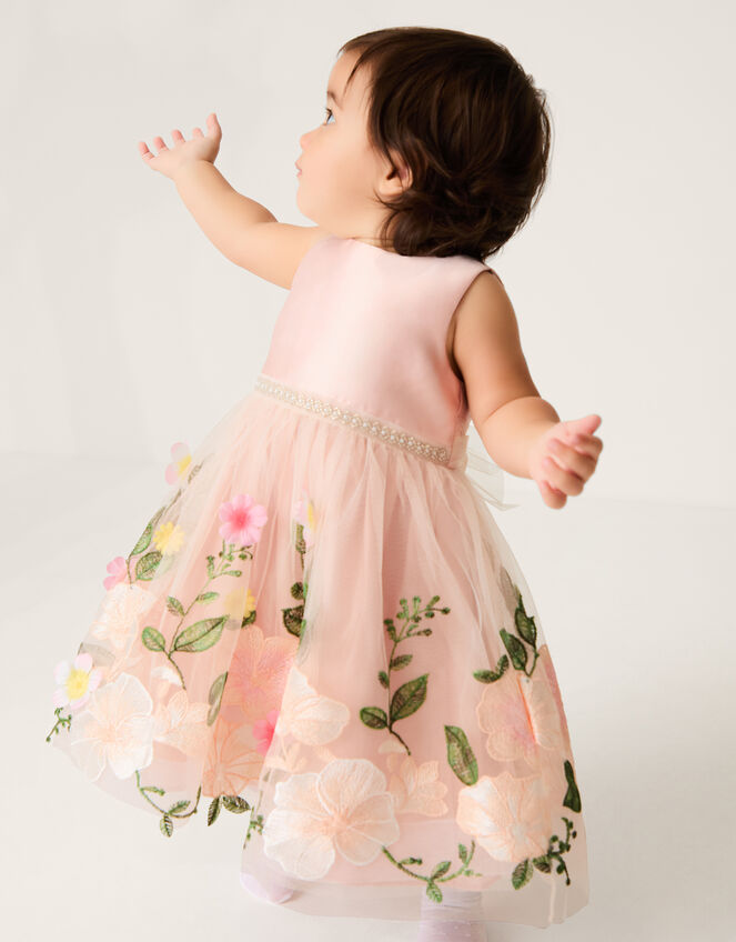 Baby Olene Floral Embroidered Tulle Dress, Pink (PALE PINK), large