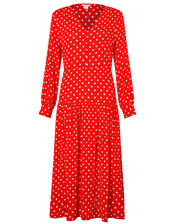Sandi Polka Dot Long Sleeve Dress, Red (RED), large