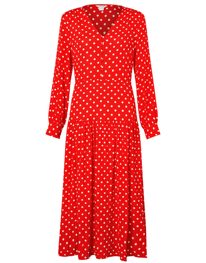 Sandi Polka Dot Long Sleeve Dress, Red (RED), large