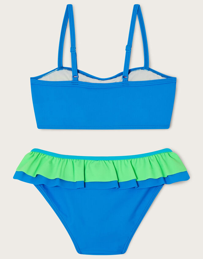 Triple Frill Bikini Set with Recycled Polyester	, Blue (BLUE), large