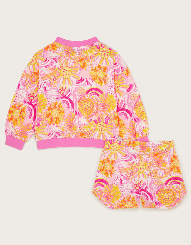 Sun Print Sweatshirt and Shorts Set, Pink (PINK), large