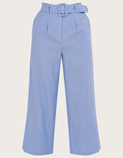 Livia Belted Linen Culottes, Blue (BLUE), large