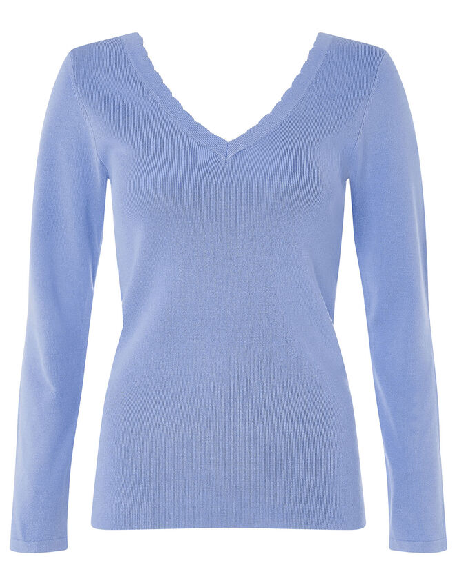 Scallop Jumper with Sustainable Viscose, Blue (BLUE), large