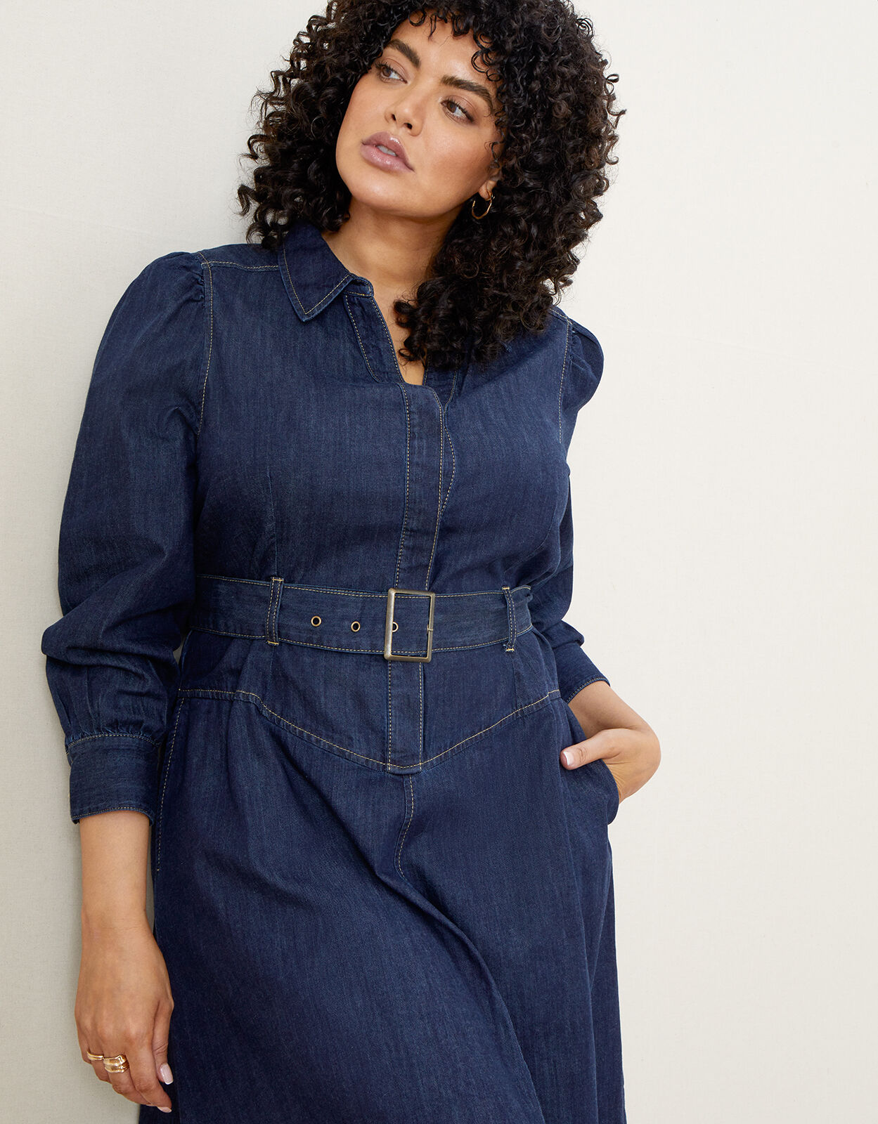Denim Collared Midi Dress Blue | Casual 