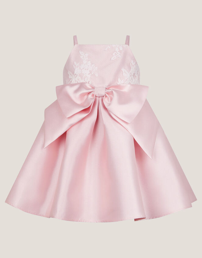 Baby Juniper Satin Lace Bow Bridesmaid Dress, Pink (PINK), large