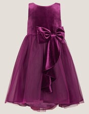 Velvet Bow Party Dress, Purple (PURPLE), large