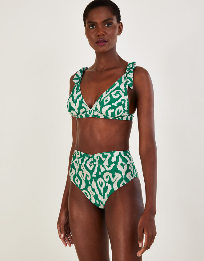 Ikat Print High Waist Bikini Bottoms with Recycled Polyester Green